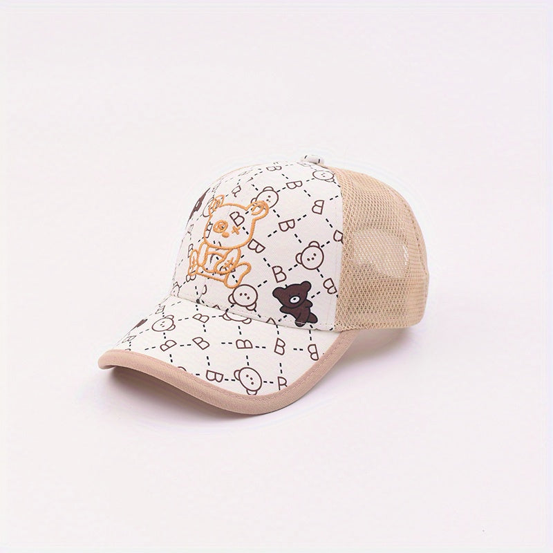 Kids Bear Embroidery Baseball Cap Mesh Adjustable Sunshade Hat
