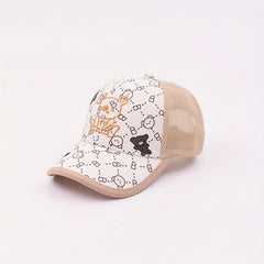 Kids Bear Embroidery Baseball Cap Mesh Adjustable Sunshade Hat