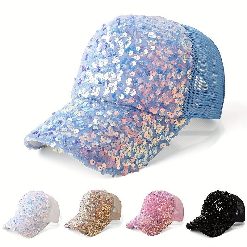 Sequin Baseball Cap Spring Summer Openwork Mesh Cap for Men and Women