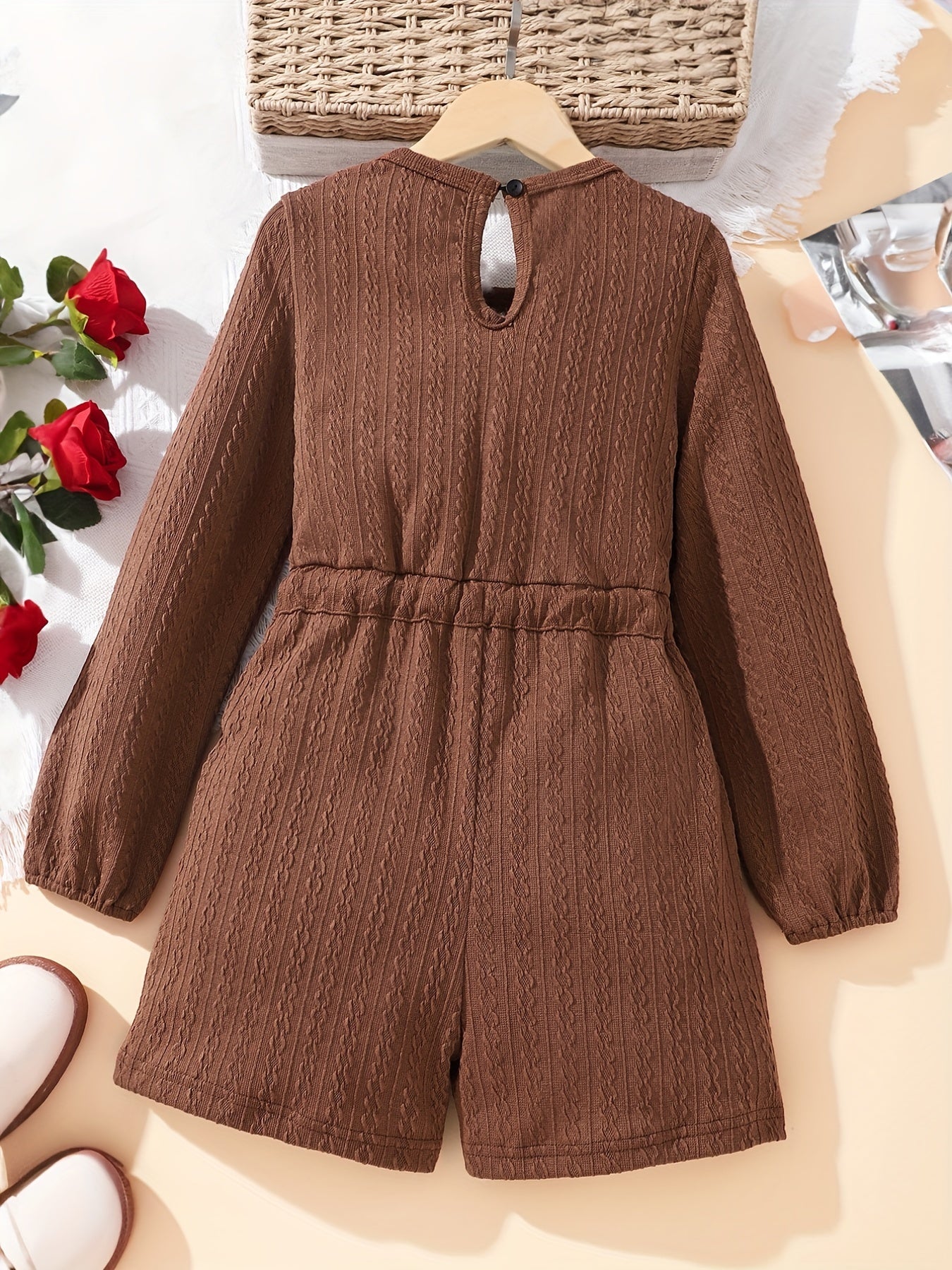 Girls Knitted Long Sleeve Jumpsuit with Waist Belt