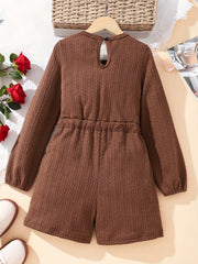 Girls Knitted Long Sleeve Jumpsuit with Waist Belt