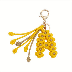 Yiflin Boho Initial Letter Keychain Daisy Car Key Keychain With Tassel