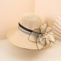 Women's Wide Brim Straw Derby Hat Floral Fascinator