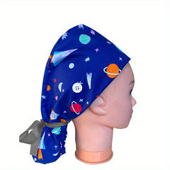 Colorful Cartoon Print Scrub Cap Nurse Hat Elastic Lace Up Working Hat