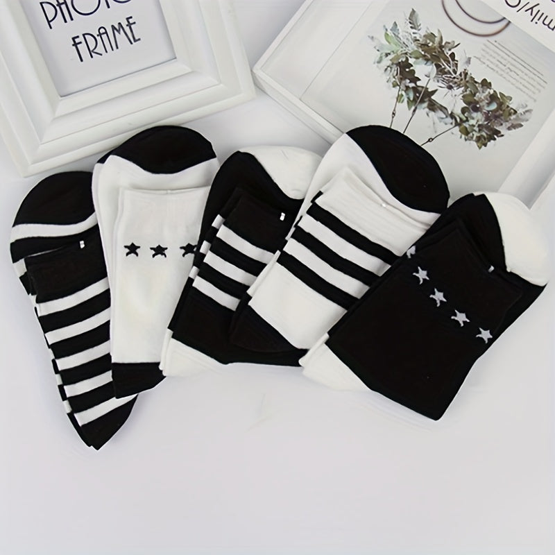 Men's Block Striped Crew Socks - Breathable Comfy Casual Unisex Socks