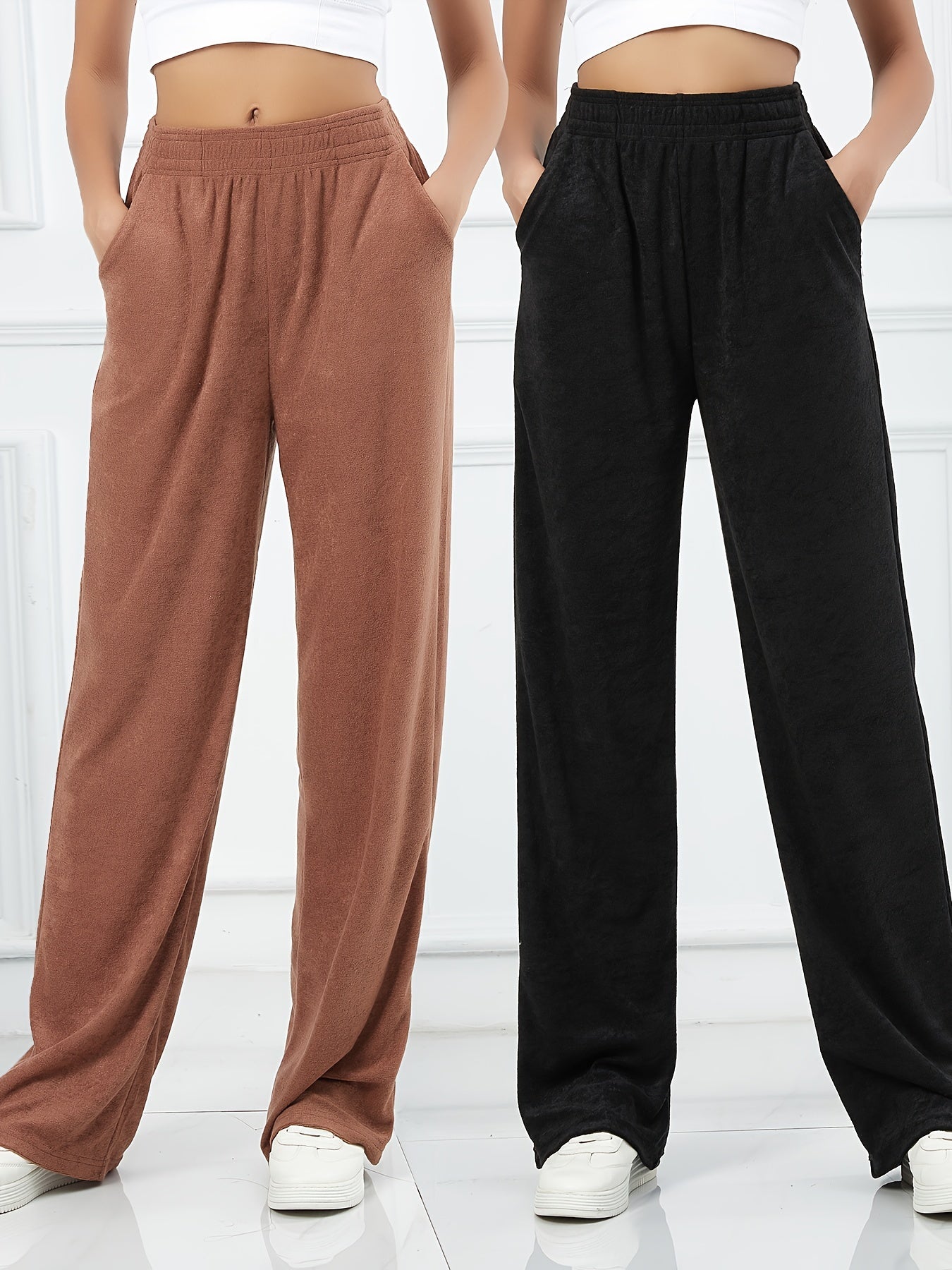 Solid Straight High Waist Running Jogger Pants Women's Activewear