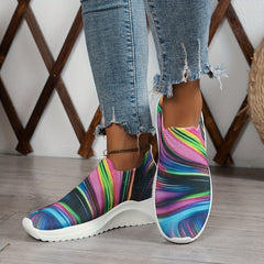 Women's Colorblock Woven Sneakers Lightweight Slip On Sock Shoes