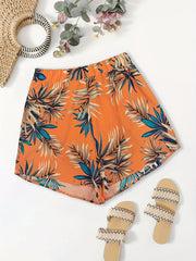 Boho Shorts Women's Plus Leaf Print High Rise Casual Shorts