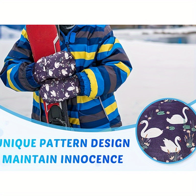 4 Pairs Kids Waterproof Fleece-Lined Mittens for Winter Skiing