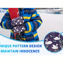4 Pairs Kids Waterproof Fleece-Lined Mittens for Winter Skiing