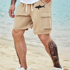 Men's Shark Print Drawstring Cargo Shorts