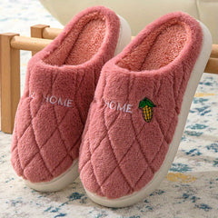 Women's Argyle Pattern Slippers Plush Lined Couple Shoes Comfortable Indoor