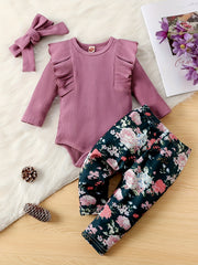 Baby Girls Ruffle Trim Bodysuit Floral Pants Set Outfit