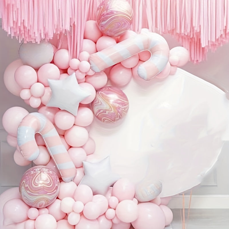 113pcs Pink Candy Cane Foil Balloons Pink Latex Christmas Home Decoration