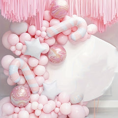 113pcs Pink Candy Cane Foil Balloons Pink Latex Christmas Home Decoration
