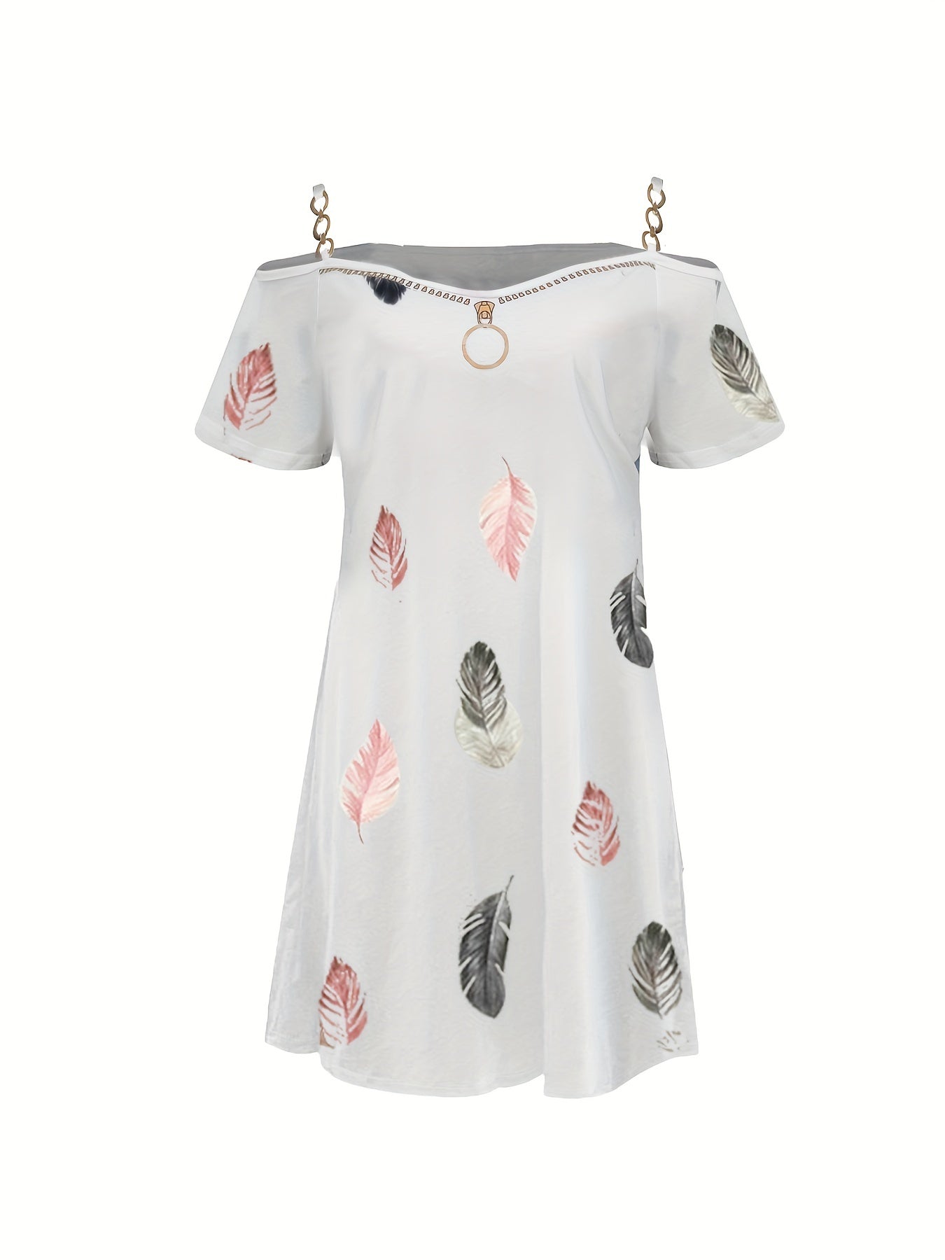Feather Print Cold Shoulder Dress