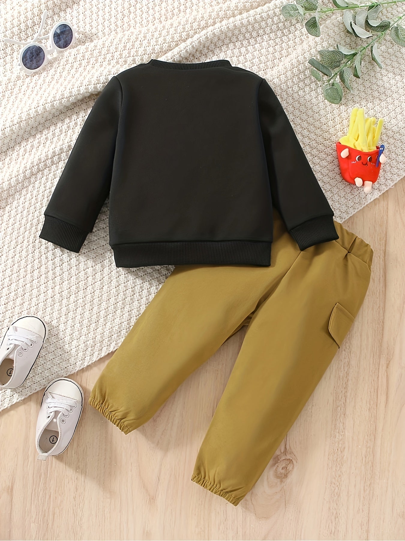 Baby Boy's LUCKY Print Outfit 2pcs Sweatshirt & Cargo Pants Set Infant's Clothes