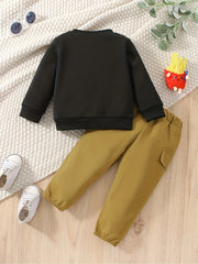 Baby Boy's LUCKY Print Outfit 2pcs Sweatshirt & Cargo Pants Set Infant's Clothes