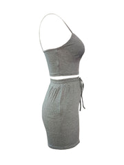 Crop Cami Top & Drawstring Waist Shorts 2pcs Set Women's Outfit