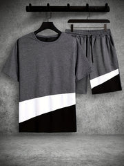 Men's Block Graphic T shirt & Active Drawstring Shorts Set