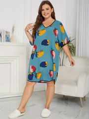 Fruit Print V Neck Sleep Dress Short Sleeve
