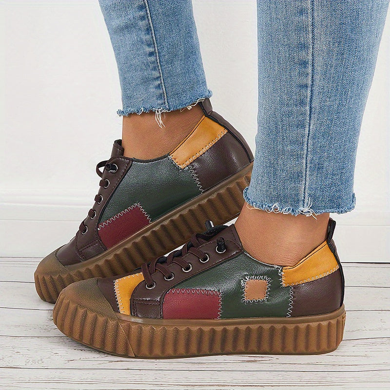 Women's Vintage Stitching Lace Up Non Slip Flat Shoes