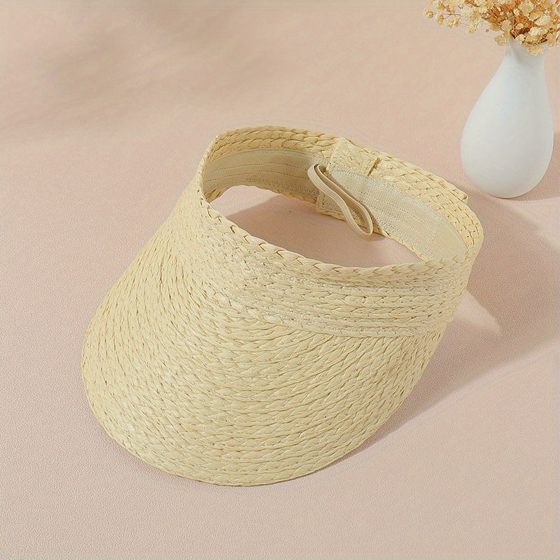 Solid Straw Visor Lightweight Sun Hat Women UV Protection Foldable Beach Hat