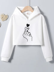 Girls Hoodie Graphic Long Sleeve Pullover Sweatshirt Crop Top Kids Clothes