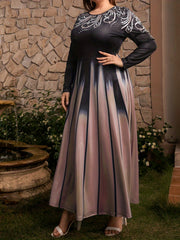 Romantic Abaya Dress Women's Plus Graphic Print Long Sleeve