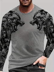 Wolf Pattern Print Men's Graphic Long Sleejson formatves Crew Neck T shirt