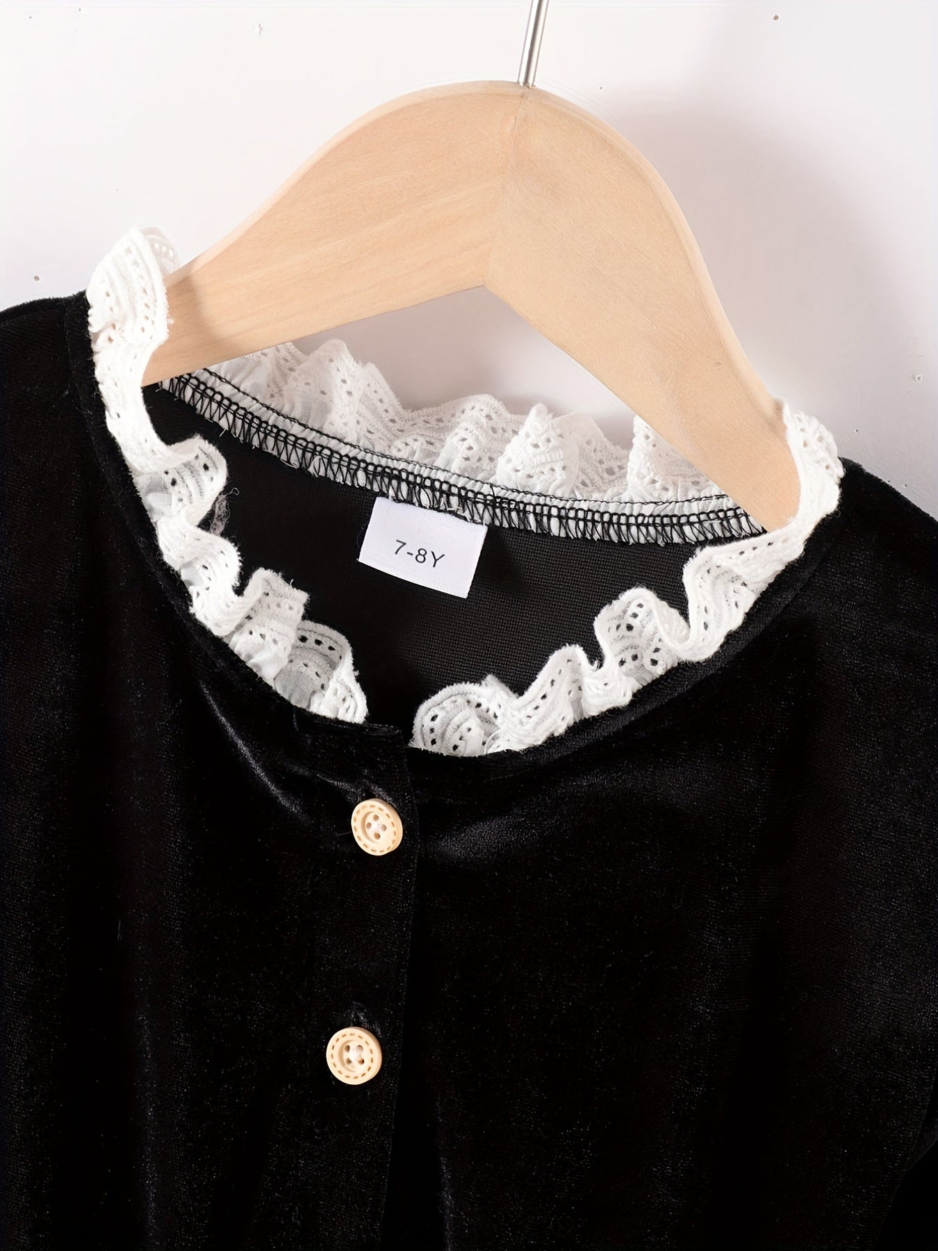 Vintage Princess Dress For Big Girls Velvet Lace Stand Collar Long Sleeve