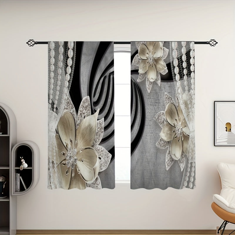 2pcs Flower Printed Curtains Sunscreen Privacy Protection