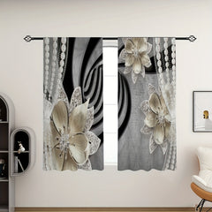 2pcs Flower Printed Curtains Sunscreen Privacy Protection