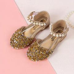 Glitter Dress Shoes Low Heel Princess for Kids