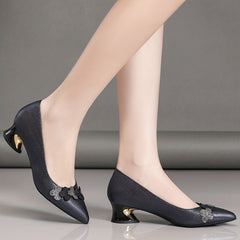 Women's Snake Prints Rhinestone Chunky Heel Pumps