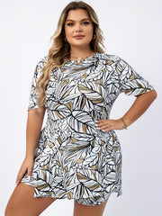 Leaf Print Lounge Set Short Sleeve Top & Shorts Pajama Two Piece