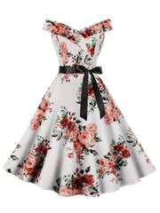Vintage Floral V Neck Dress Pleated Party Dress Women's Clothing