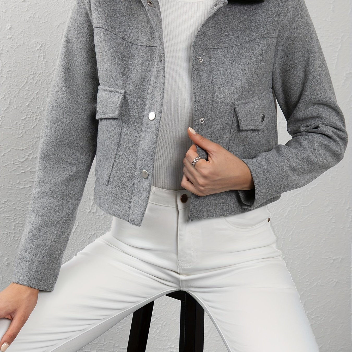 Button Front Lapel Neck Jacket Casual Long Sleeve Outerwear for Women