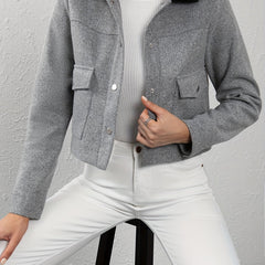 Button Front Lapel Neck Jacket Casual Long Sleeve Outerwear for Women