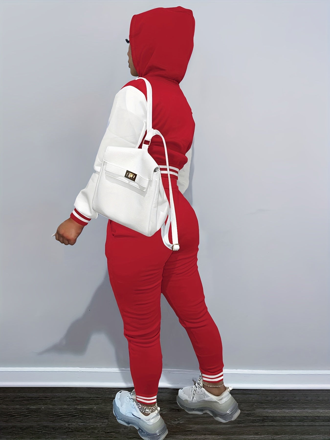 Women's Plus Size Letter Patched Raglan Sleeve Hooded Coat & Joggers Set