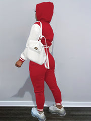 Women's Plus Size Letter Patched Raglan Sleeve Hooded Coat & Joggers Set