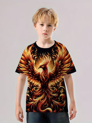 Phoenix 3D Print Boy's Tee Short Sleeve Comfortable Summer Sport