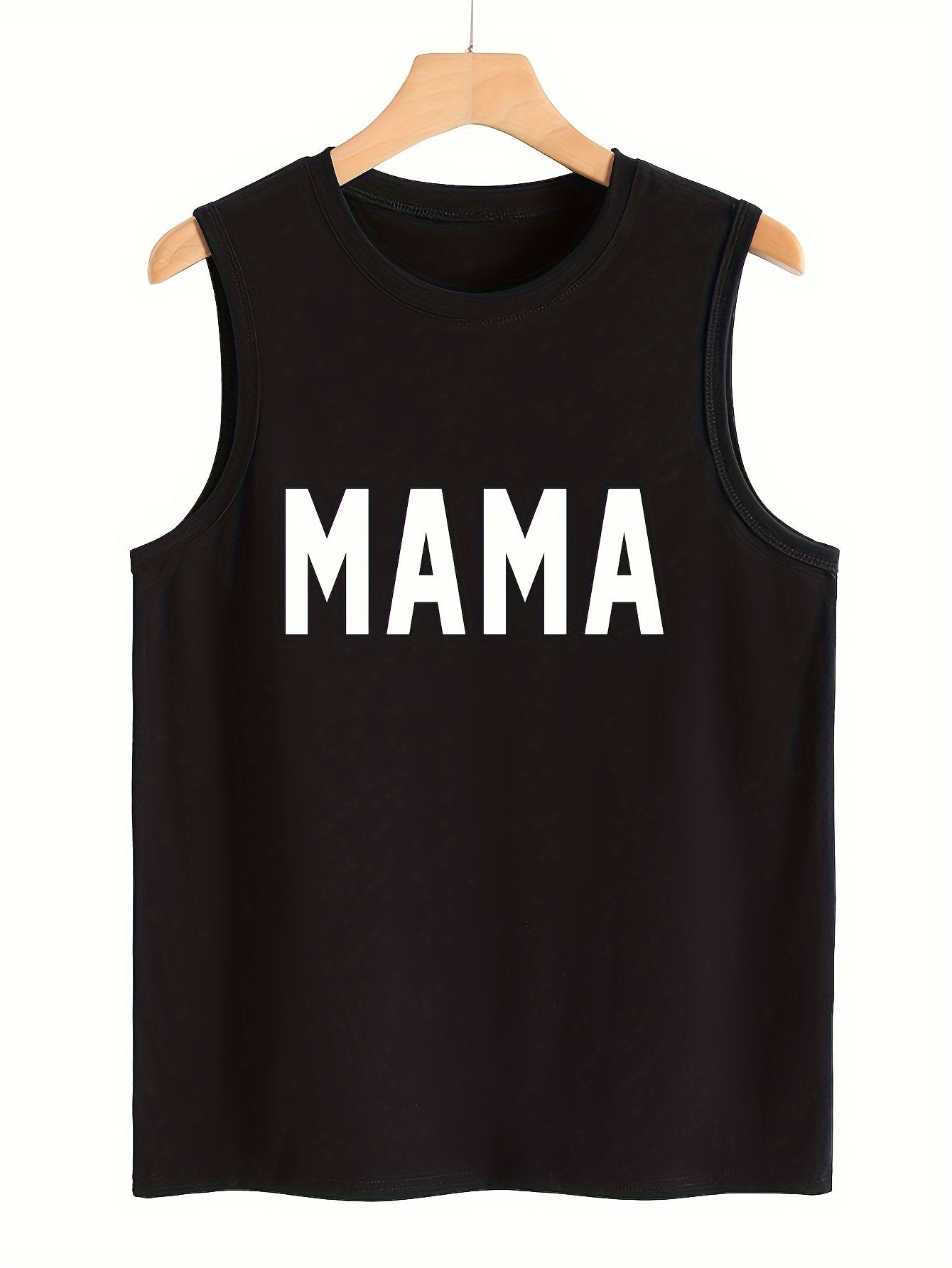 Mama Letter Print Sleeveless Sports Vest Round Neck Casual Tops