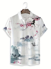 Ink Painting Print Men's Casual Short Sleeve Shirt