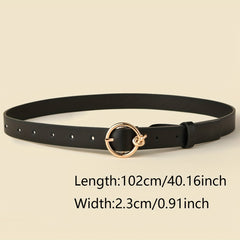 2pcs Round Buckle Belt Classic Solid PU Leather Waist Belt Women