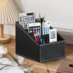 Remote Control Holder Organizer Box 3 Compartments PU Leather Desk Accessories