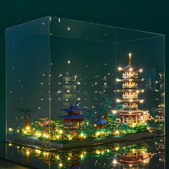 Large Building Blocks Toy with Cherry Blossoms Pagoda, Moonlit River - 3D Model