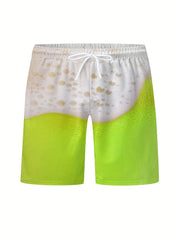 Beer Novelty Print Drawstring Shorts for Men