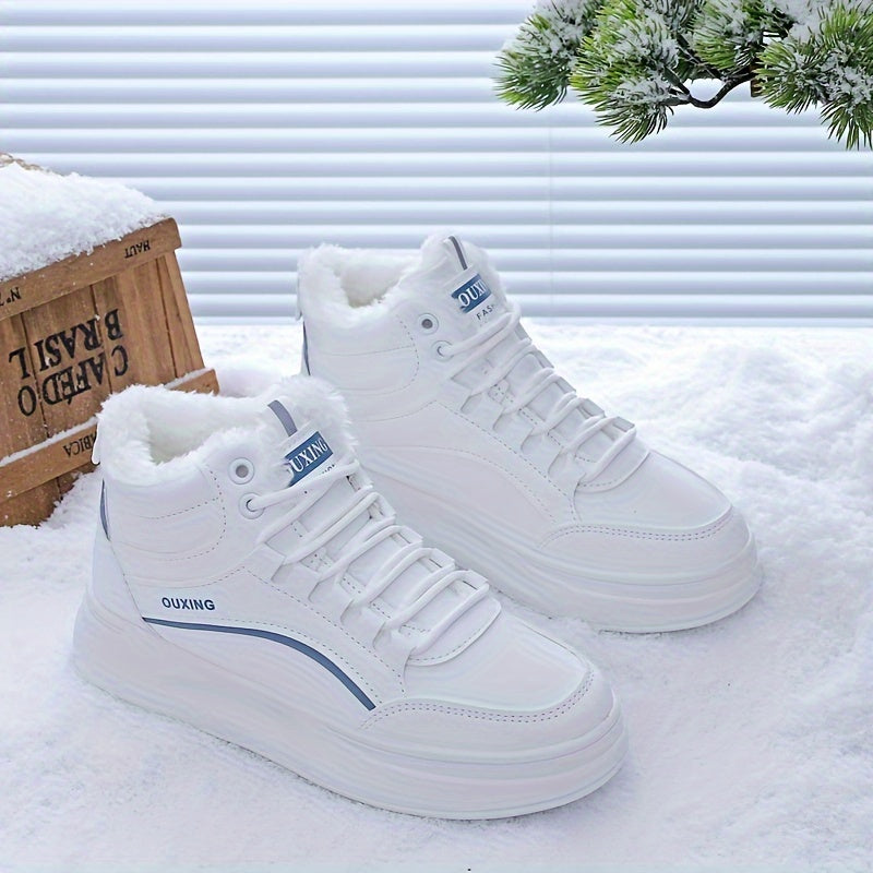 Women's High Top Plush Thermal Platform Sneakers Lace Up Comfortable Athletic