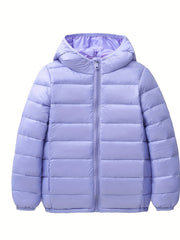 Boys Winter Fleece Hooded Coat Cotton Padded Light Warm Jacket Outerwear